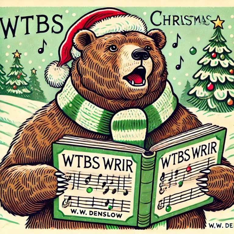 Illustration of bear singing carols